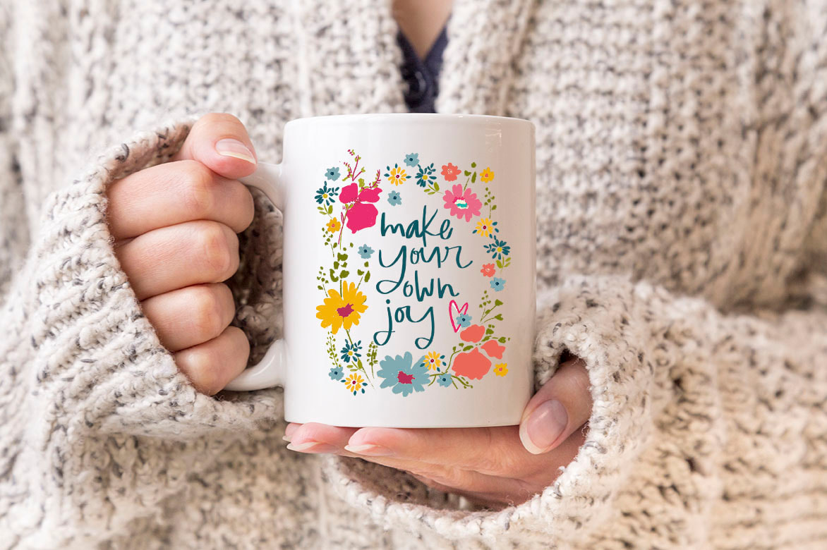 Make your own joy floral coffee mug by Terri Conrad Designs